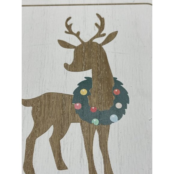 all is bright tabletop wood plaque rectangle reindeer wreath let's get cozy READ - Picture 3 of 8